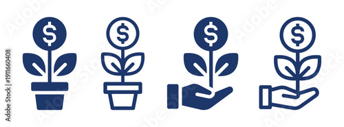 Money plant growing from pot and hand, representing investment growth