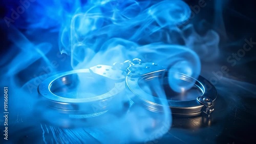 Wallpaper Mural Police Handcuffs with Blue Smoke, Crime and Law Enforcement Concept Torontodigital.ca