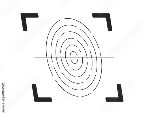Fingerprint scan symbol 2D line object. Biometric authentication. Secure verification. Finger print inside scanning brackets isolated clipart vector ink outline item. Monochrome spot illustration