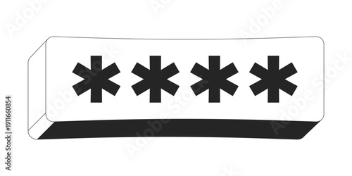 Rectangular password entry asterisks field 2D line object. Hidden input. Secure login. Authentication box. Account protection isolated clipart vector ink outline item. Monochrome spot illustration