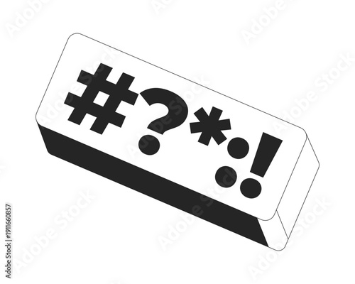 Special characters input rectangular block 2D line object. Password complexity error. Secure code. Login failed entry isolated clipart vector ink outline item. Monochrome spot illustration