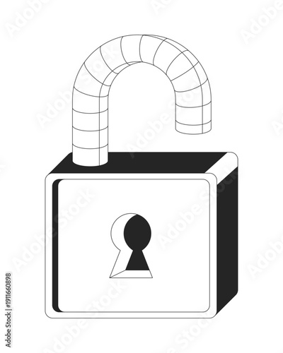 Stylized open padlock 2D line object. Security access granted. Unlocking mechanism. Lock symbol. Encryption protection isolated clipart vector ink outline item. Monochrome spot illustration