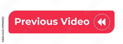 Previous video flat social media web button. Playback navigation. Rewind function. Go back interface tool. Rounded rectangle shape. Minimal modern design. Isolated interactive call-to-action element
