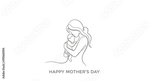 Mother holding baby line art illustration for Happy Mother's Day isolated on transparent background