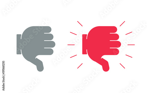 Thumbs down dislike flat social media web button set. Downvote reaction. Negative feedback. Disagree rejection icons. Minimal modern design. Isolated interactive call-to-action elements pack