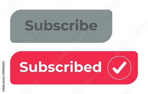 Subscribe flat social media web button set. Channel subscription complete in video platform. Content follow. Member status. Minimal modern design. Isolated interactive call-to-action elements pack