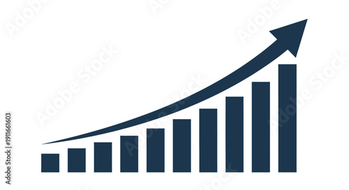 Upward trend graph with rising bars and arrow indicating growth and progress