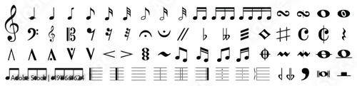 Music notes and symbols set for sheet music and sound related designs