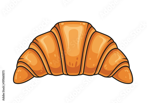 A freshly baked croissant on a clean white surface from a front viewpoint illustrating the flaky layers and golden crust