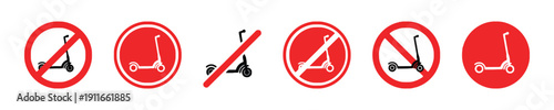 No electric scooter signs and scooter icons