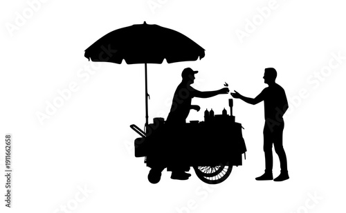Street food vendor cart with customer silhouette, local flavor and authentic urban lifestyle concept, regional city culture and daily street life vector