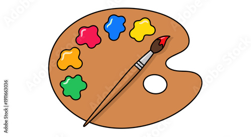 Artist Palette with Paints and Brush.