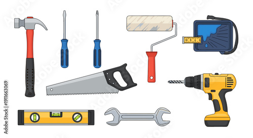 Assorted Hand Tools for Construction Work.
