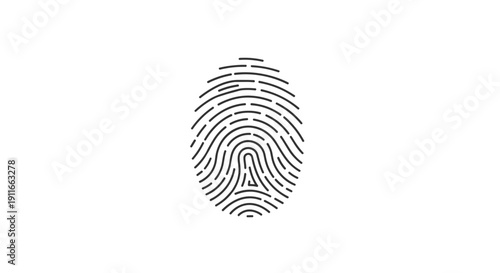Black Fingerprint Icon on White Background.
