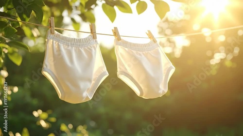 Wallpaper Mural White Baby Clothes Drying on Clothesline in Sunlight Torontodigital.ca