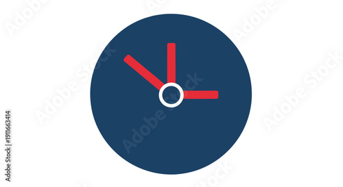 Blue Clock Face with Red Hands.
