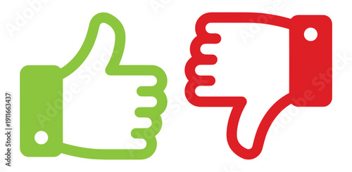 Outline and filled icons for like and dislike gestures vector set
