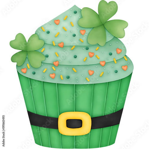St. Patrick's Day Cupcake Watercolor Illustration