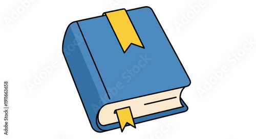 Blue Hardcover Book with Yellow Bookmark.