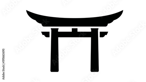 A black and white graphic showing a traditional archway or gateway structure