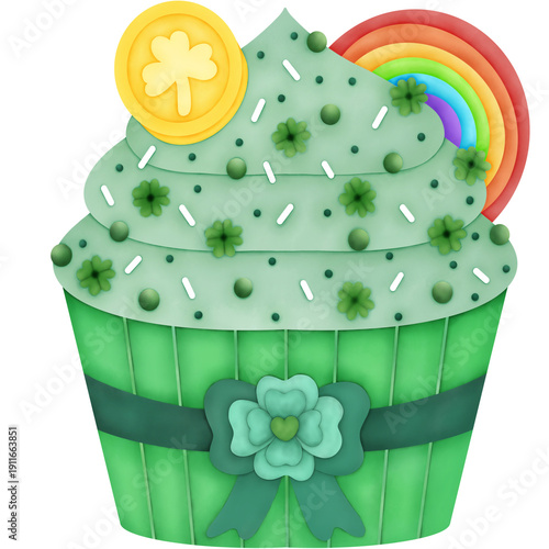 St. Patrick's Day Cupcake Watercolor Illustration