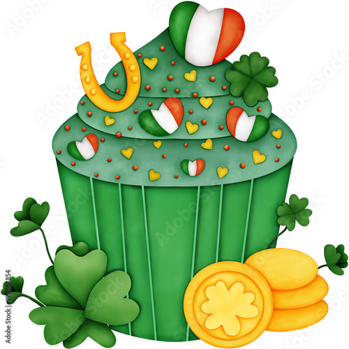 St. Patrick's Day Cupcake Watercolor Illustration