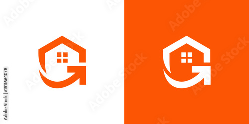 Dual meaning logo combining home and arrow elements, symbolizing direction, growth, progress, and dynamic property or residential development solutions.