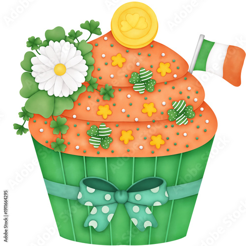 St. Patrick's Day Cupcake Watercolor Illustration