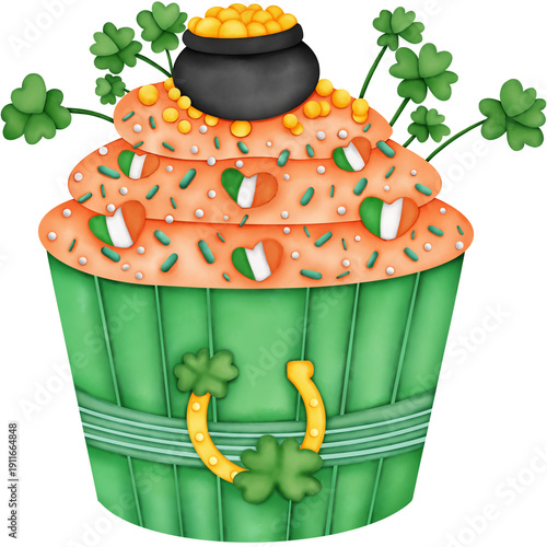 St. Patrick's Day Cupcake Watercolor Illustration
