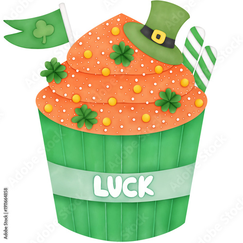 St. Patrick's Day Cupcake Watercolor Illustration