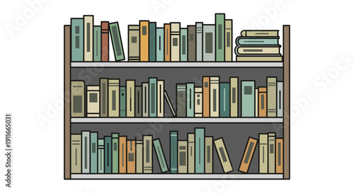 Bookshelf with assorted books on shelves.