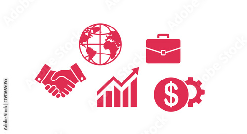 Business Icons Representing Global Finance Growth.