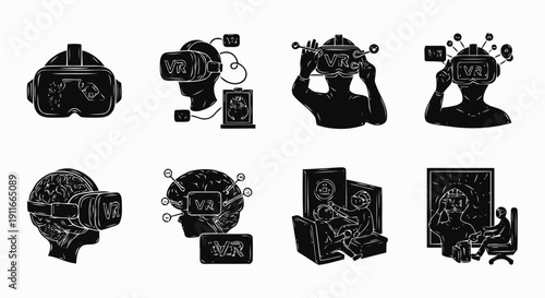 Silhouette of Human Head with Virtual Reality.