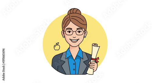 Cartoon Businesswoman Holding Certificate or Diploma.
