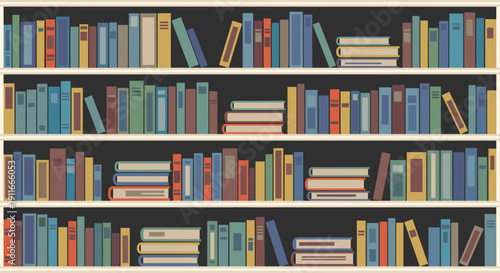 Colorful Books on Shelves in Library.