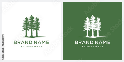 Rustic Retro Vintage pine evergreen fir hemlock spruce conifer cedar coniferous cypress larch pinus trees silhouette logo design