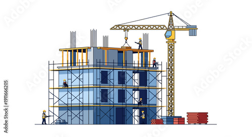 Construction Site with Crane and Scaffolding.