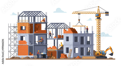 Construction Site with Crane and Buildings.