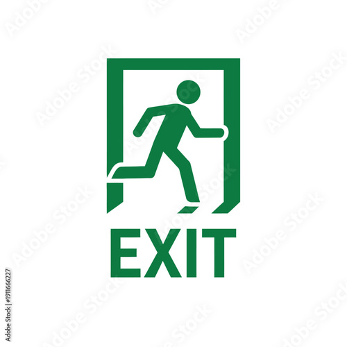 Green Running Man Exit Sign Icon, Emergency Door Symbol, Safety Direction
