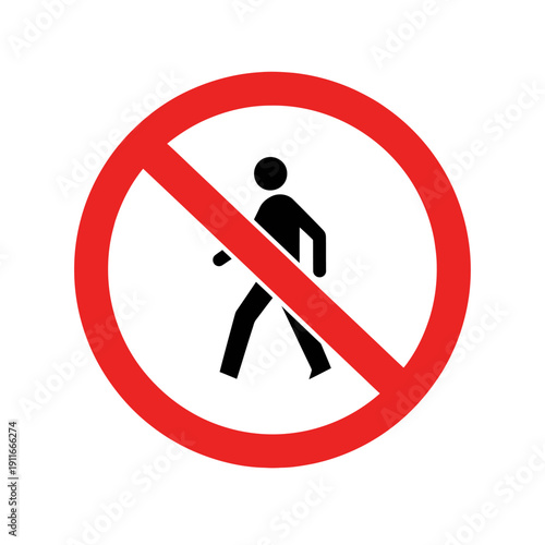 No Pedestrians Allowed Sign, Red Circle Prohibition Symbol, Walking Person Icon