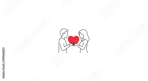 A couple in silhouette holding a glowing red heart, symbolizing love and romance