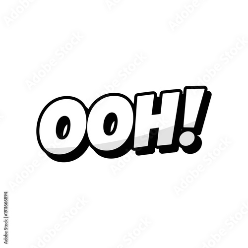 A bold, white 'OOH!' text with black outline on a plain white background, conveying excitement and surprise.