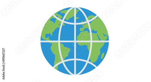 Globe with Continents and Grid Lines 1.