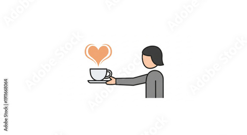 Illustrative icon of a person offering a heartwarming cup of coffee or tea, representing dedicated service, care, and hospitality in beverage delivery
