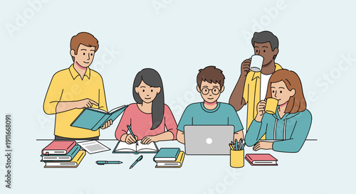 Group of Students Studying Together.