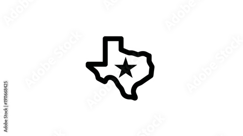 A minimalist icon featuring a bold outline of a geographical shape with a centered five-point star