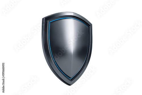 Free Download Polished metallic shield emblem with blue accent on black background silver, Png, Isolated on Transparent Background, Cut Out - GFXLoad