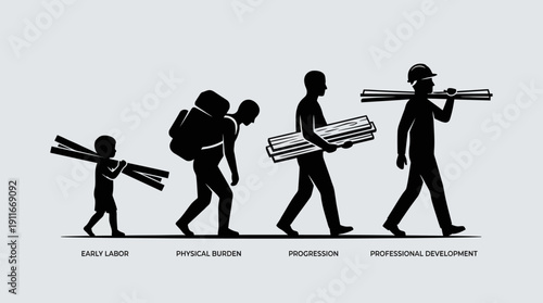 Modern Vector Architecture Career Progression Icon Set – Early Years to Professional Development, Minimalist Silhouettes, Construction Journey, Blueprint Design, Symbolic Visuals, Modular Catalog Asse