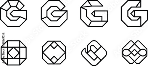 Geometric letter G logo collection in minimal outline style with abstract shapes modern branding symbols vector design set