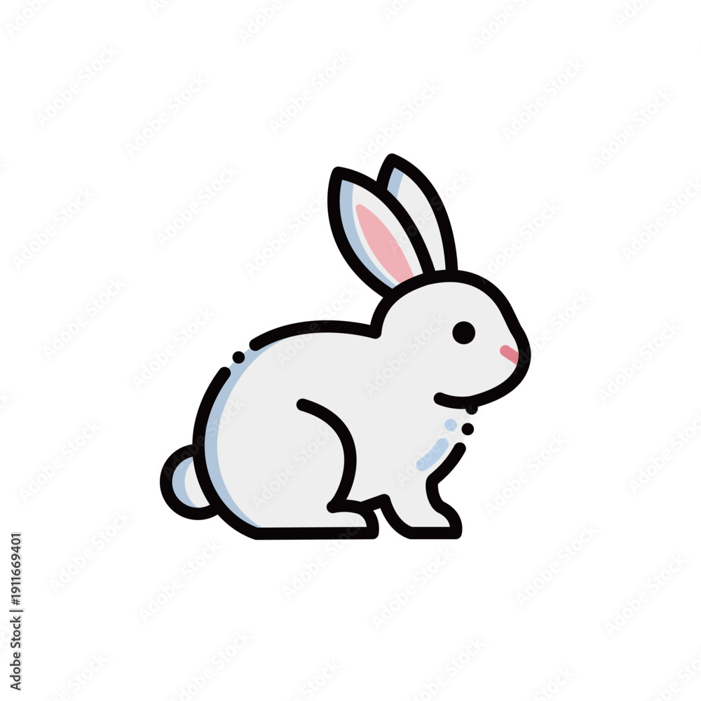 Obraz premium A super cute white rabbit with pink long ears and fluffy tail. Perfect for animal or pet designs. Editable & scalable.